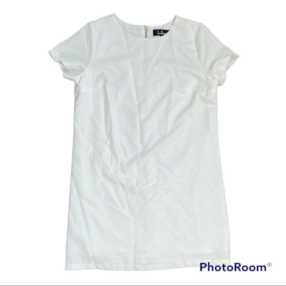 Ivory shift dress with gold zipper in back